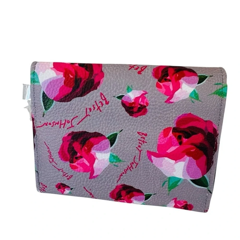 Betsey Johnson‎ Greige XOLANA Flap Wallet Tri-Fold Card Pink Multi Color NWT